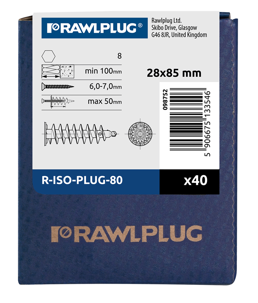 ISO-PLUG Isolerplugg för infästning i cellplast 80mm [40st/paket]
